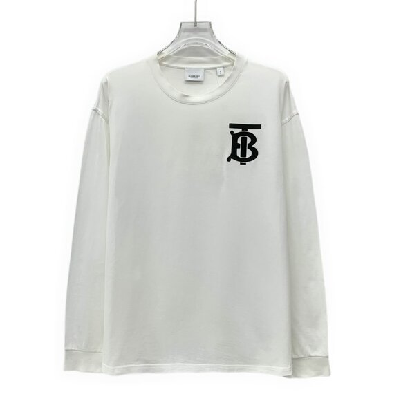 Burberry White TB Logo Cotton Crew Neck Long Sleeve T-Shirt